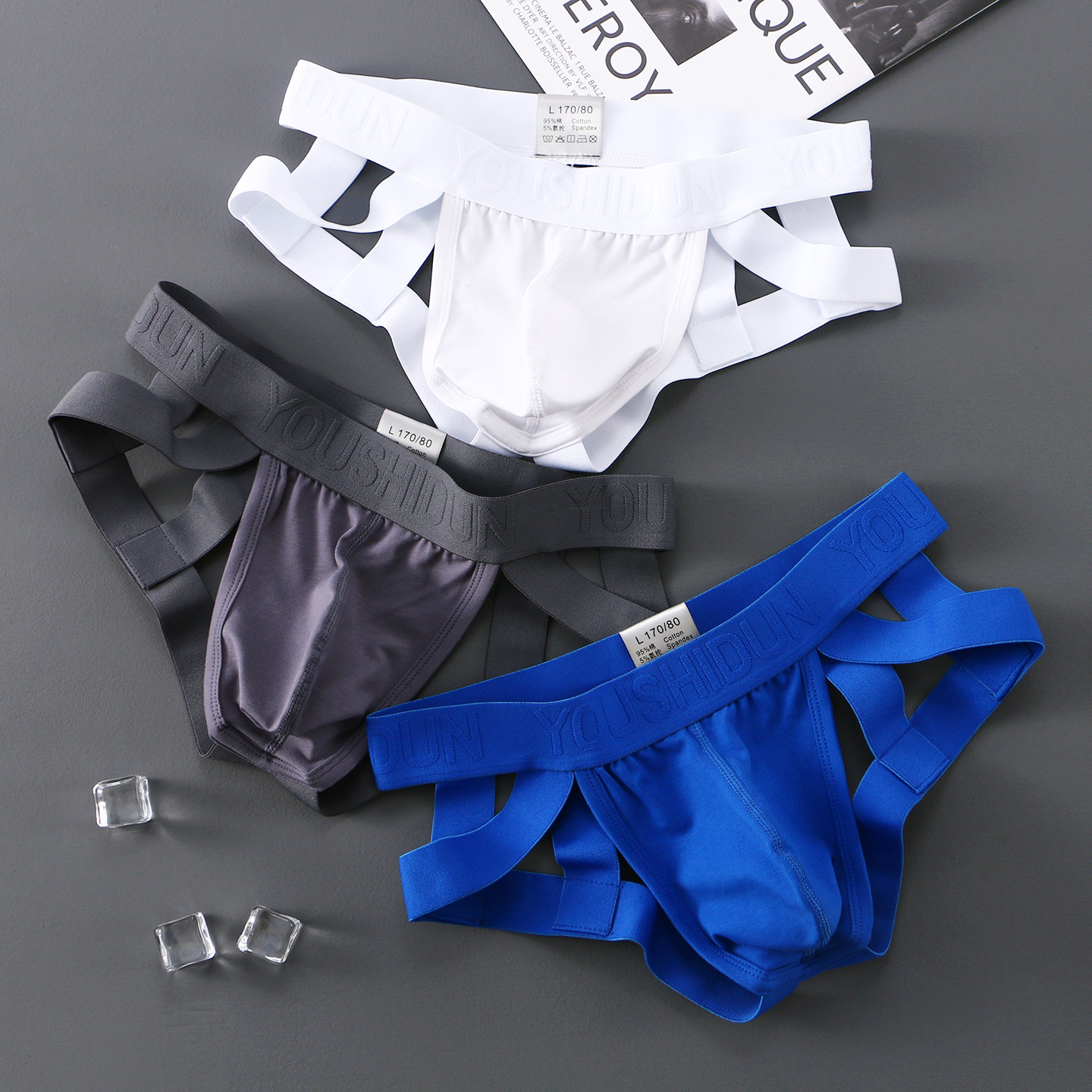 男士性感丁字裤低腰纯棉紧身提臀双丁内裤男生U凸囊袋三角短裤头