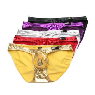 激凸柔软窄边短裤 低腰性感弹力紧身仿皮闪亮三角裤 亮面皮内裤 男士