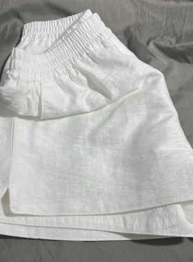 夏季薄款白色开叉短裤女松紧腰冰丝休闲百搭A字阔腿宽松透气热裤