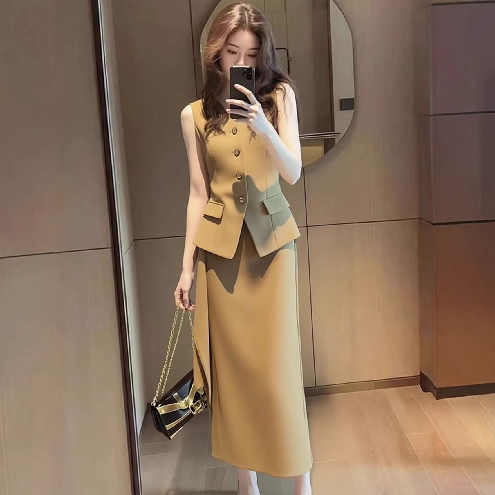 2026秋季西装马甲连衣裙套装女