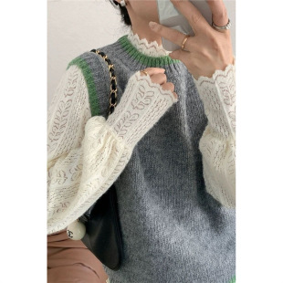 半高领加绒蕾丝打底衫 毛衣内搭宽松上衣潮 女秋冬2026春秋百搭长袖