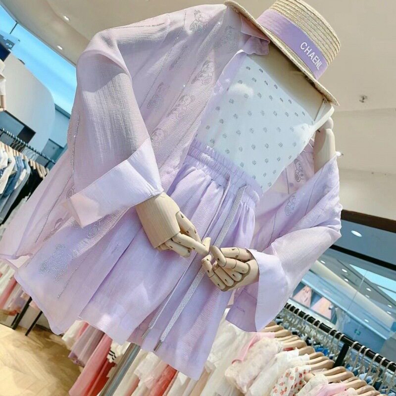 小众防晒衬衣夏季薄款短裤两件套