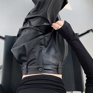 23秋男女高腰宽松高级感松紧腰阔腿裤直筒PU皮皮裤休闲长裤P60图片