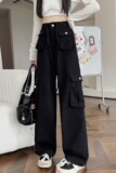 秋季新款高腰显瘦工装牛仔裤美式男女复古直筒长裤宽松阔腿P65，男装休闲裤，四季星座218-1