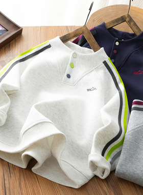男童撞色织带卫衣洋气秋装2025春秋款儿童圆领衫上衣中大童打底衫