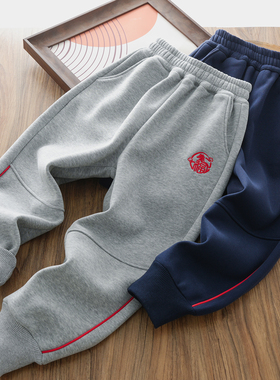 男童加绒裤子冬季2026新款喜庆刺绣儿童运动裤中大童新年保暖长裤