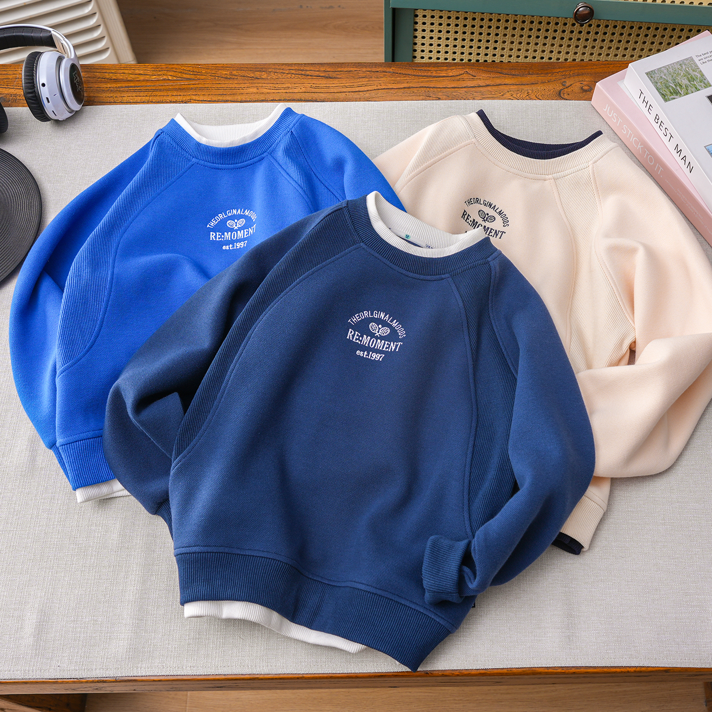 儿童刺绣圆领卫衣假两件