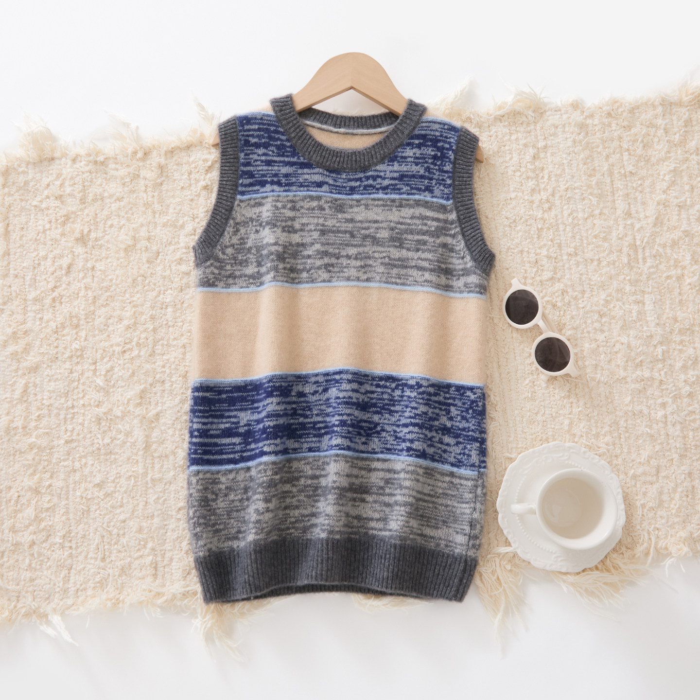 儿童秋冬新款100%纯山羊绒衫男女童拼色打底圆领加厚毛衣针织背心