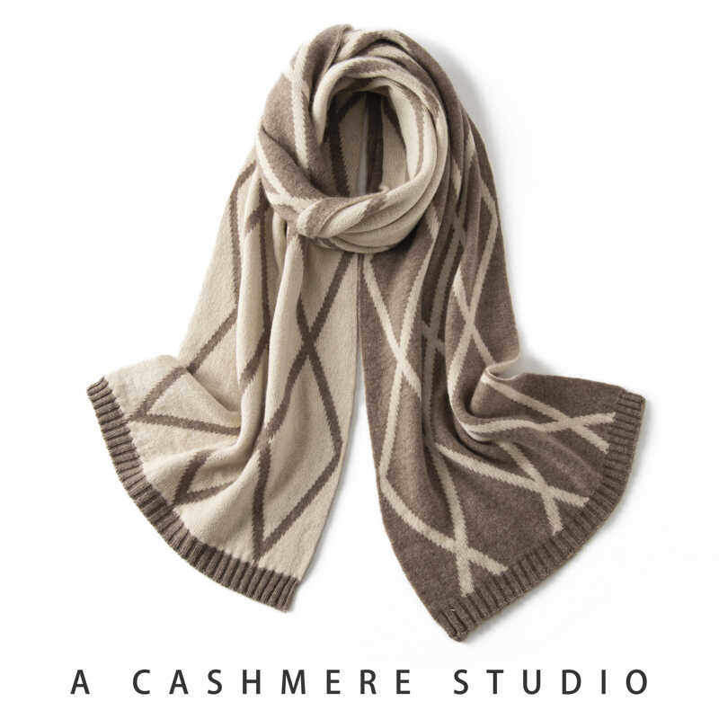 100%纯山羊绒围巾男女同款披肩两用加厚拼色保暖超长款针织围脖