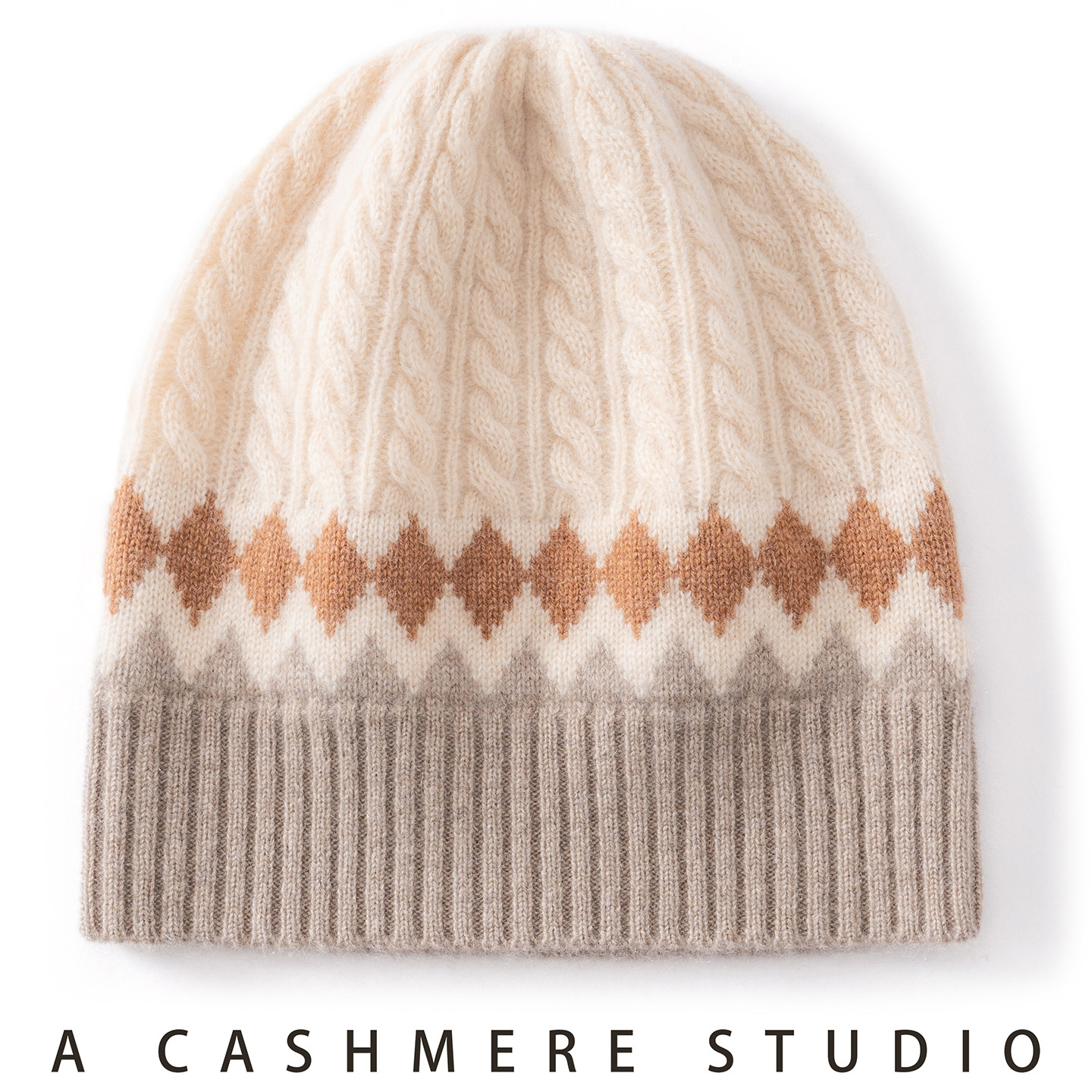 秋冬100%纯山羊绒帽子女拼色提花护耳针织帽时尚保暖百搭男