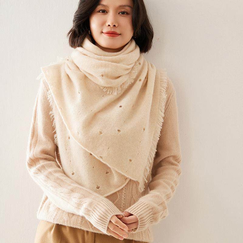 秋冬季100%纯山羊绒围巾两用女