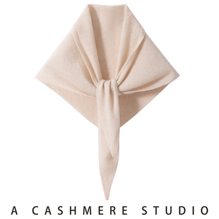 秋冬100%纯山羊绒围巾女纯色针织百搭保暖大号三角巾新款四季披肩