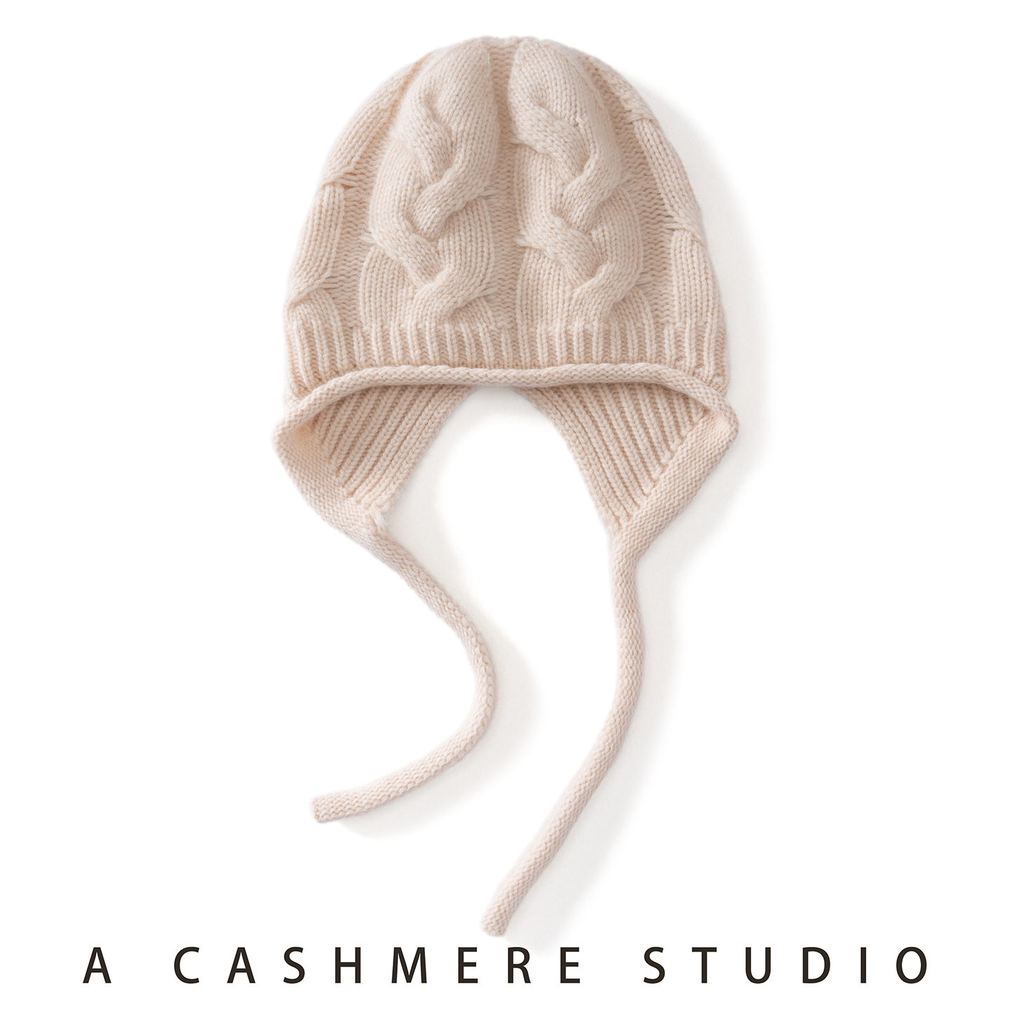 重磅加厚~秋冬100%纯山羊绒帽子女后开叉卷边绞花针织护耳小辫帽