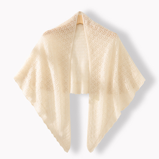 镂空100%山羊绒三角型围巾披肩轻薄空调房护肩颈披肩保暖女