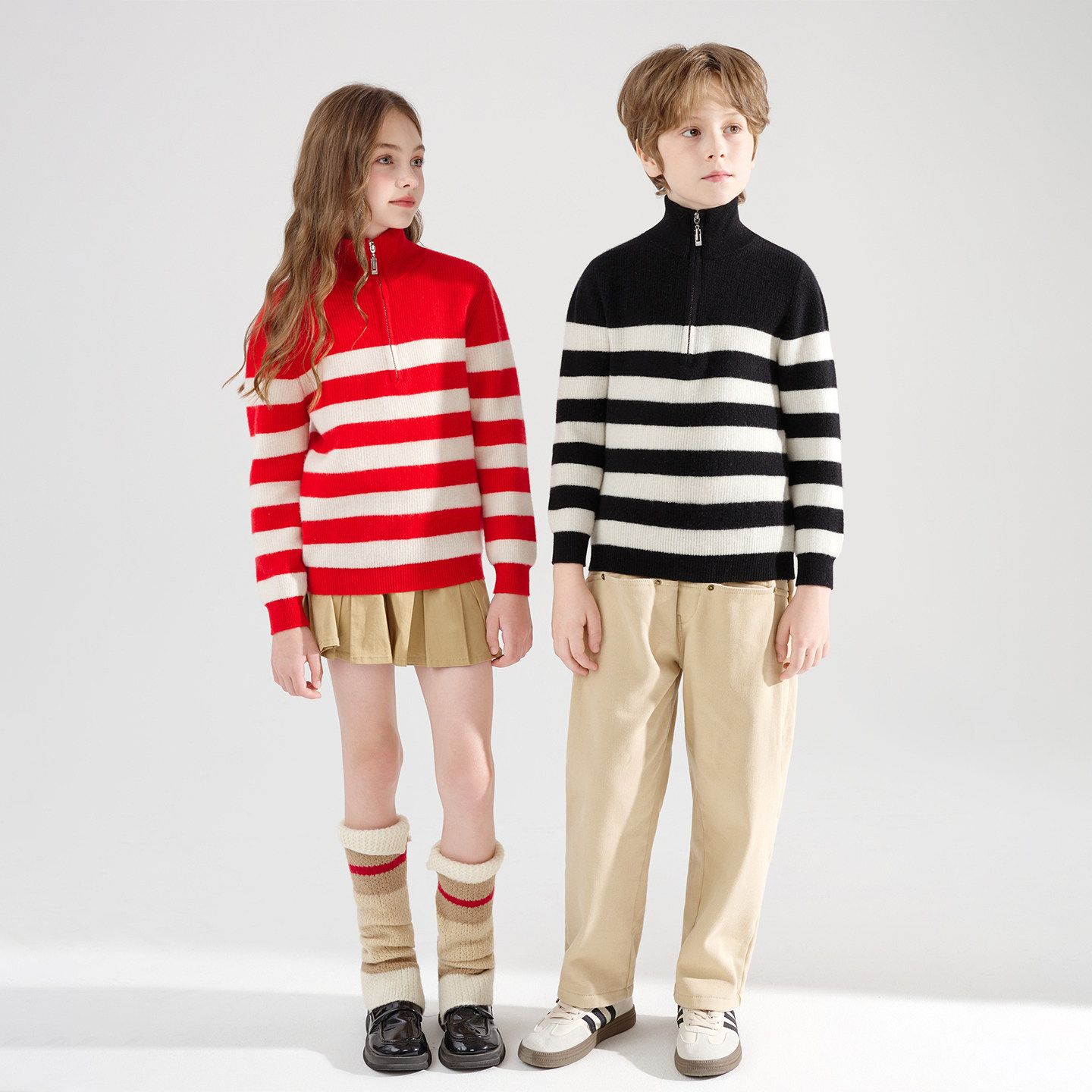 秋冬新款儿童100%羊毛衫男女童拼色半拉链立领针织打底衫毛衣上衣