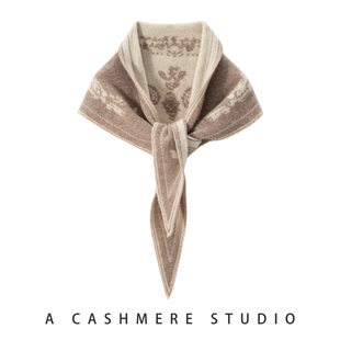 重磅100%纯山羊绒提花短款女士护颈时尚保暖针织披肩围巾