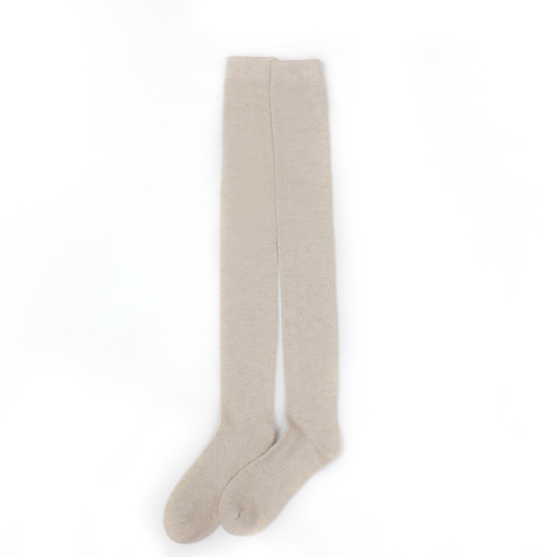 100%纯山羊绒长筒袜女士纯色针织高弹保暖过膝护腿高筒袜