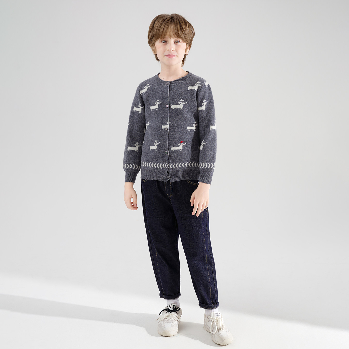 儿童秋冬新款100%纯羊毛衫男女童圆领加厚毛卡通衣外套上衣开衫