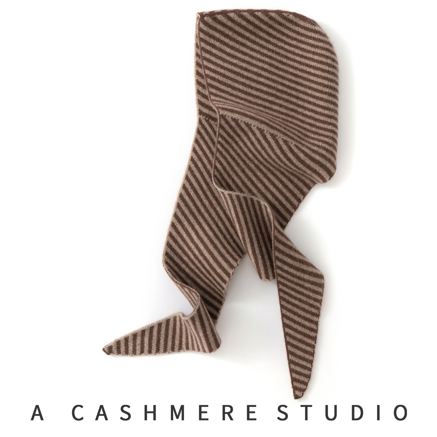 秋冬100%纯山羊绒帽子男女同款条纹针织保暖护耳围巾一体帽