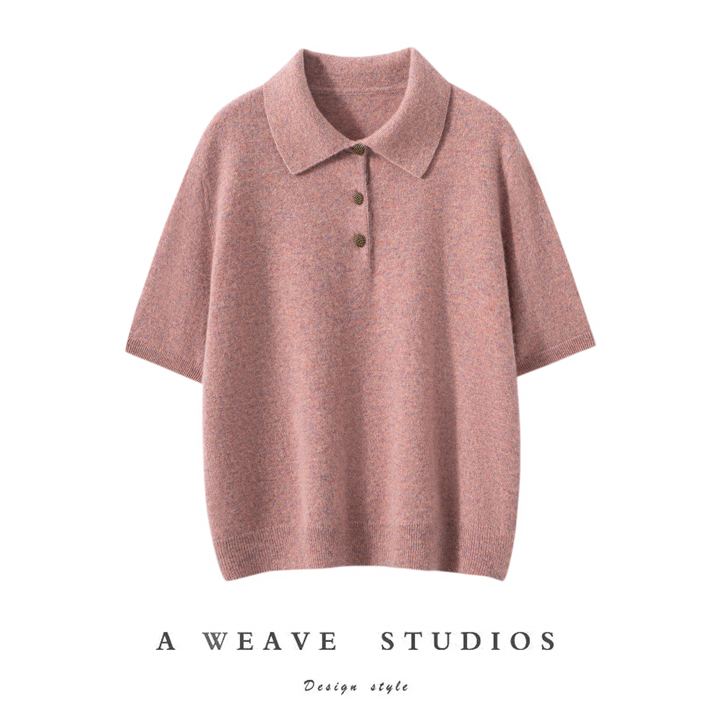 秋冬POLO领100%纯山羊绒衫女短袖