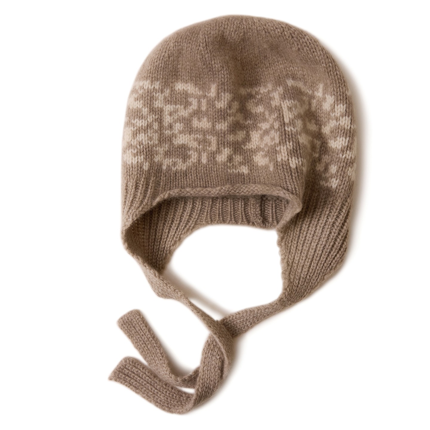 秋冬100%纯山羊绒帽子女复古豹纹提花加厚系带护耳帽防寒针织帽