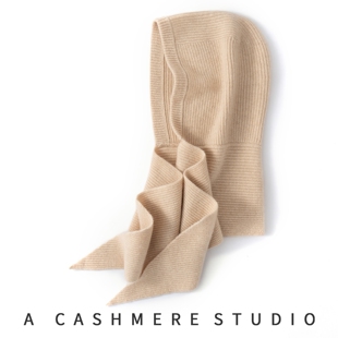 秋冬新款100%纯山羊绒帽子围脖一体女加厚针织护耳脖套保暖围巾