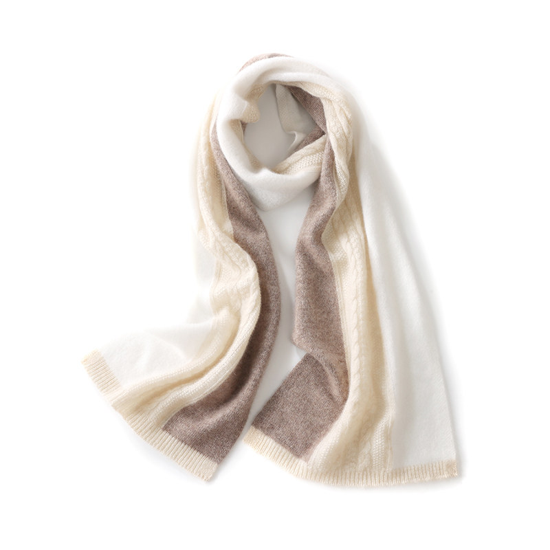 秋冬新款100%纯山羊绒围巾男女撞色拼接针织保暖护颈围脖