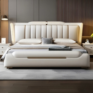 现代轻奢真皮床1.8米意式 简约大双人床主卧高端大气软包储物婚床