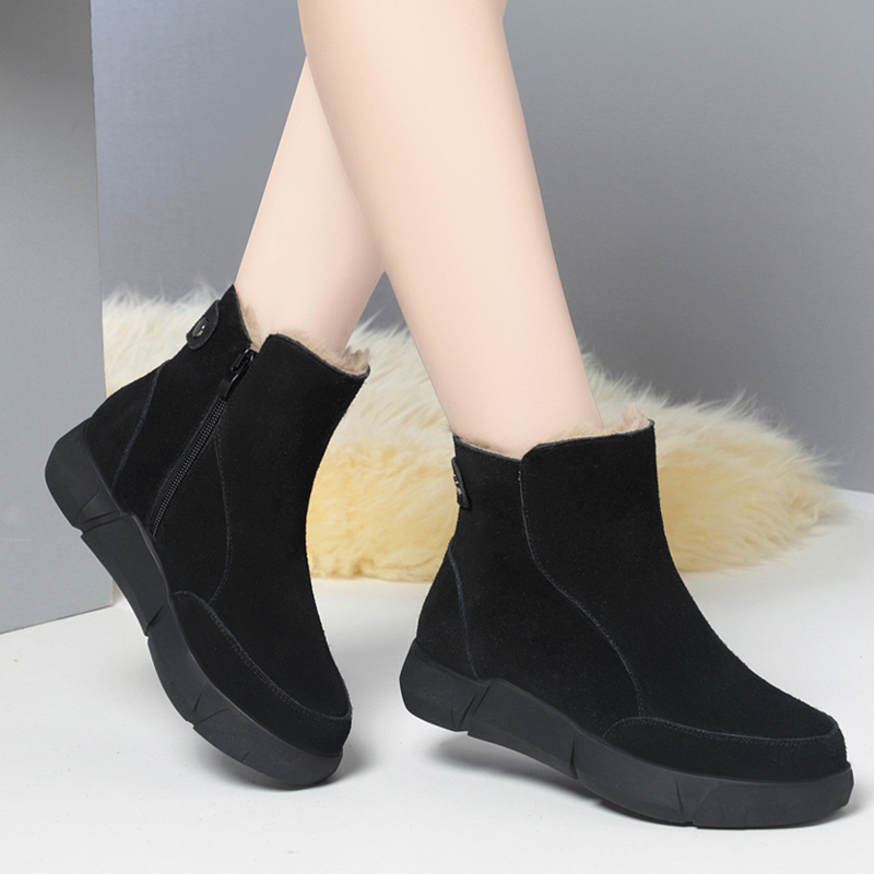 意康女靴短靴雪地靴加厚加绒羊毛防滑百搭女士棉靴大码妈妈棉鞋