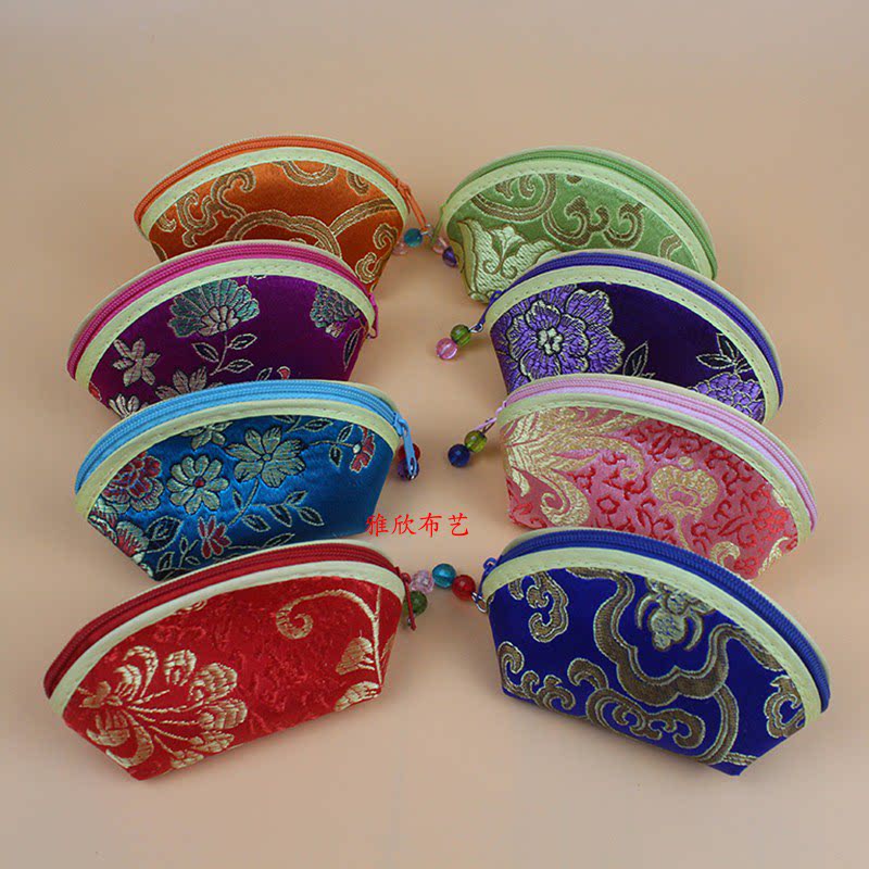 中国特色贝壳包出国礼品首饰袋 饰品收纳 丝绸布艺元宝零钱首饰包