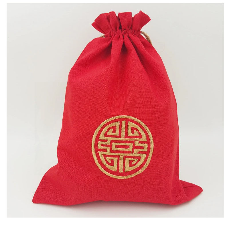 27*36cm 大红色大号棉麻束口福袋 礼品袋 抽绳收纳袋 定做logo