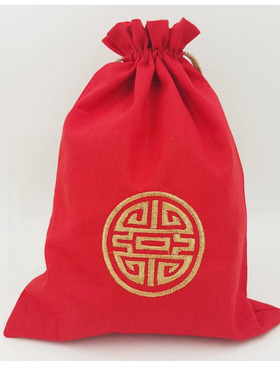 27*36cm 大红色大号棉麻束口福袋 礼品袋 抽绳收纳袋 定做logo