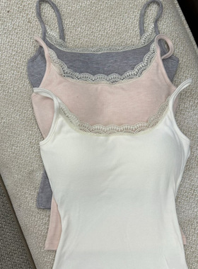 纯欲辣妹显瘦小吊带背心女外穿带胸垫内搭打底绝美蕾丝拼接上衣