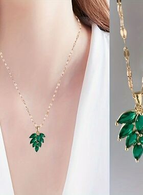 新款绿叶吊坠项链女高质感