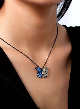 新款双色金属花朵蝴蝶项链
