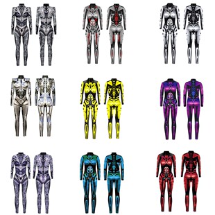 万圣节印花铠甲机器人 铠甲cos扮演者服饰紧身连体衣舞台表演服