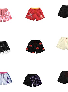 夏季 火影忍者 cos同款男士沙滩裤3D印花休闲大码沙滩速干五分裤