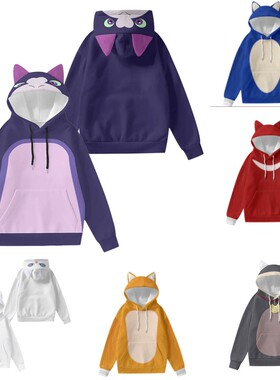 外贸新款 猫头鹰魔法社cos欧美动漫耳朵款带帽套头衫休闲连帽外套