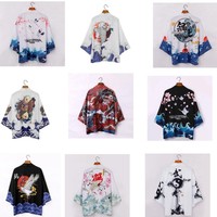 夏季日式復(fù)古原宿數(shù)碼印花和服男女披風(fēng)居家休閑開衫睡袍羽織薄款