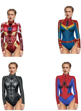 超级英雄 黑豹 蜘蛛侠cos印花连体服男女款连体套装紧身衣表演服