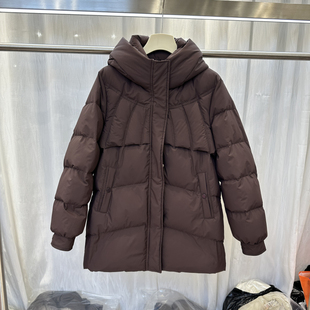 2025冬季 宽松大码 新款 连帽中长款 白鸭绒羽绒服外套11 韩版 商场同款