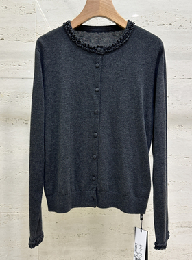 2025秋季新款时尚休闲花瓣领宽松减龄单排扣针织羊毛打底衫95161