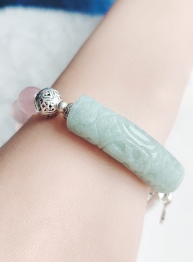 原创天然翡翠复古个性纯银手链