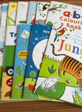 原版英文Usborne Colouring Book儿童卡通贴纸填色本涂色绘画涂鸦
