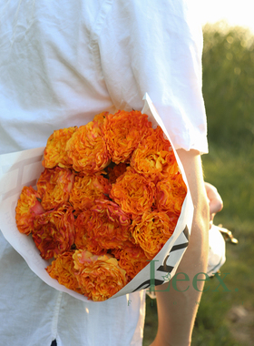 Leex Flower/玫瑰/七夕情人节礼物/橙色风暴鲜切花 昆明顺丰空配