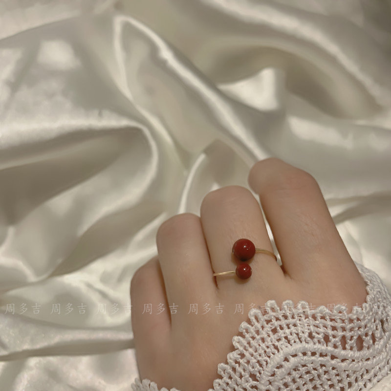 无双紫金朱砂戒指天然轻奢手工14K包金线本命年指环女开口可调节