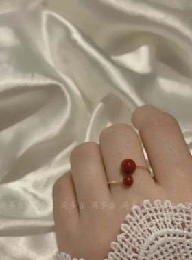 无双紫金朱砂戒指天然轻奢手工14K包金线本命年指环女开口可调节