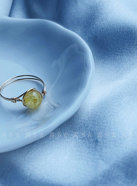 金发晶戒指天然招正财转运水晶原创手工14K包金绕线圆珠子指环女