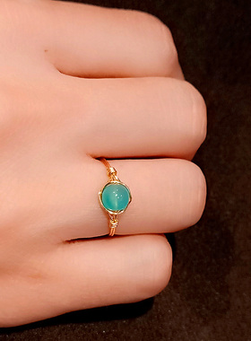 天然水晶天河石戒指女14k包金