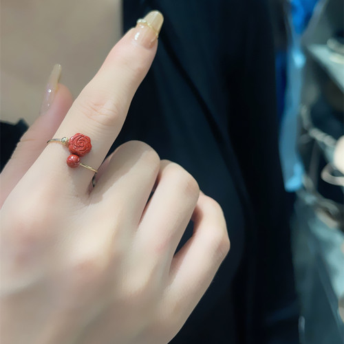 天然帝王朱砂玫瑰花戒指本命年